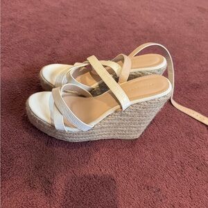 Princess Polly Cream Wedge Sandals